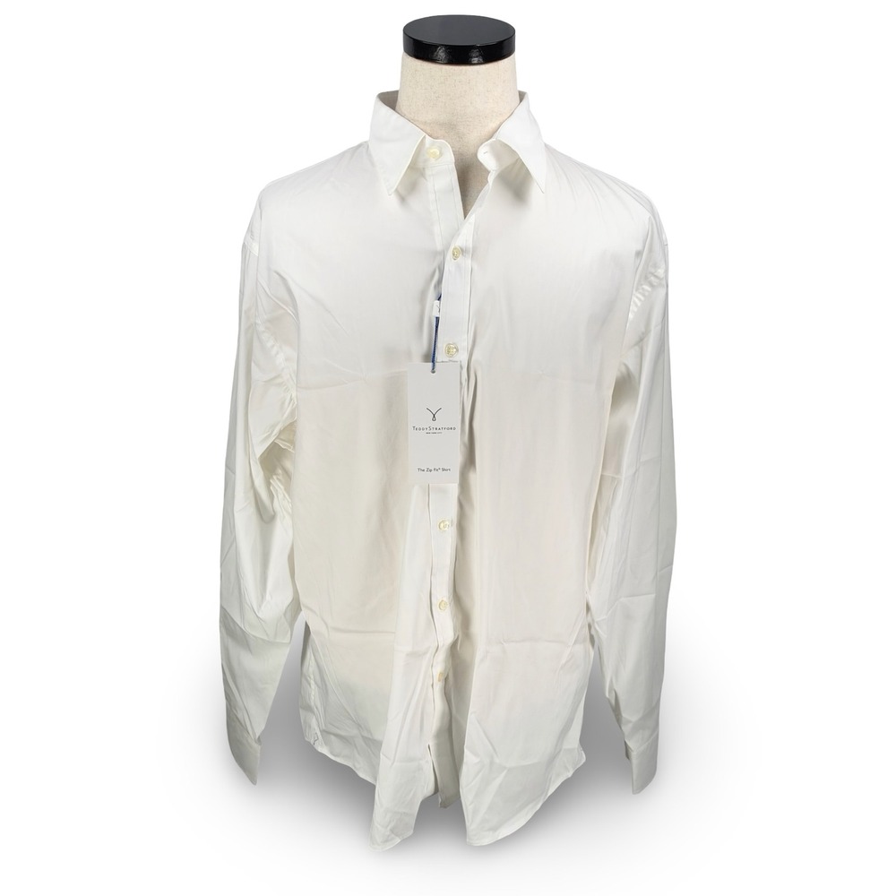 Teddy Stratford The Zip Fit Shirt Mens 7 XXXL White Hidden Zipper Cotton Blend